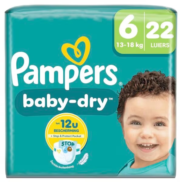 Pampers Baby-Dry autiņbiksītes, 6. izmērs (13–18 kg), 22 gab.