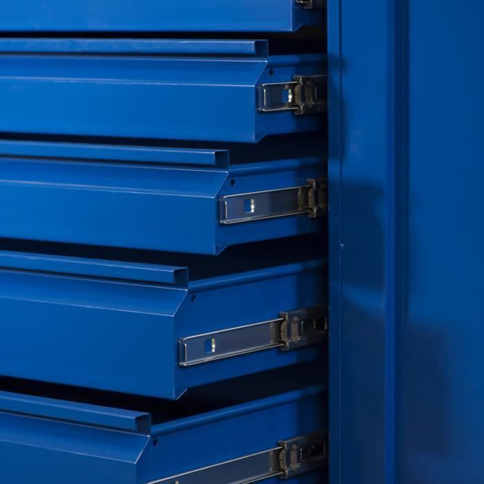 Armoire à Outils TC007 Armoire d'atelier Métallique avec 7 Tiroirs Portes battantes Tôle d'acier 185 cm x 92 cm x 50 cm (Bleu)