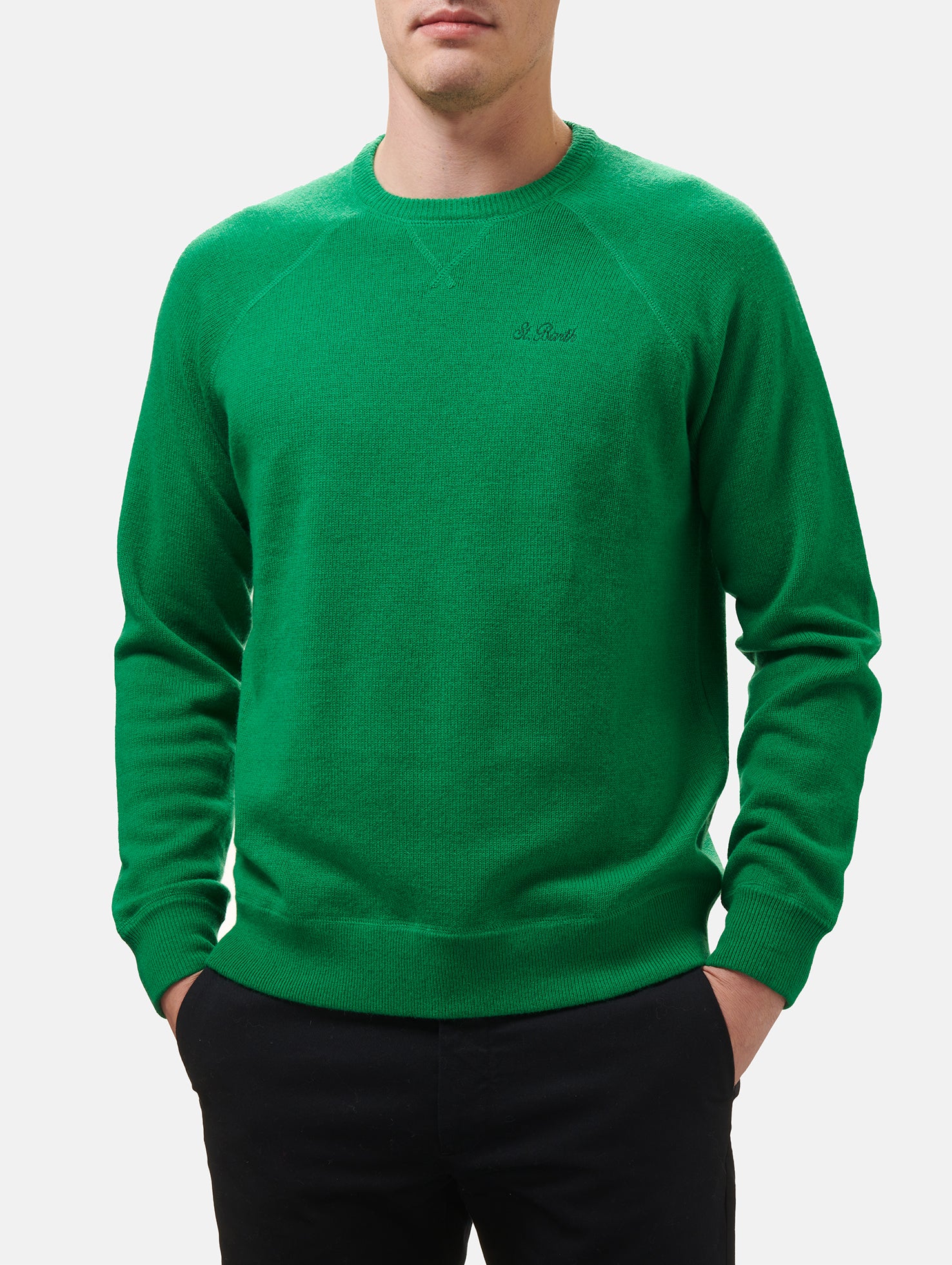 Sudadera de punto verde de mezcla de cachemira para hombre de Bricklane