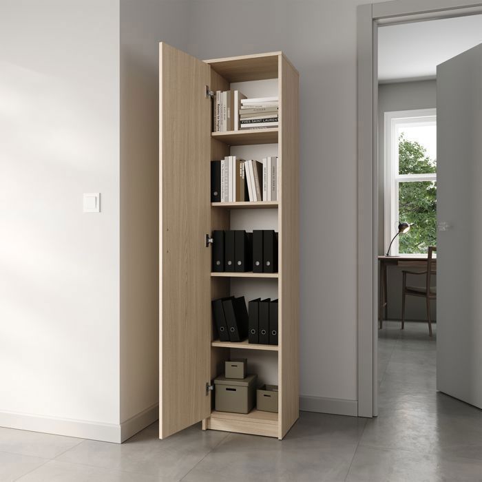 Armoire de rangement 1 porte - 40x35x180 cm - Armoire bureau chambre 4 étagères - Meuble de rangement multi-usages - Sonoma