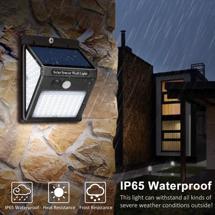 Buitenlamp op zonne-energie, buitenlamp op zonne-energie met bewegingssensor, 3 standen [4 stuks 144 LED's] Waterdichte verlichting