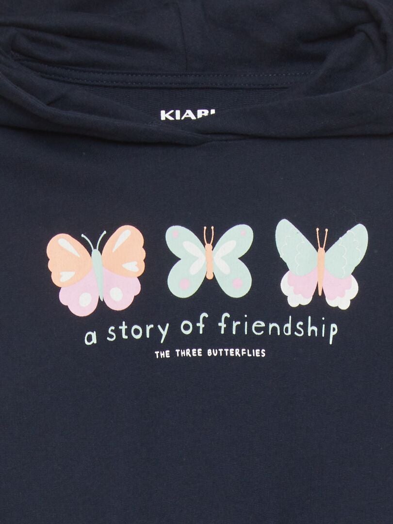 Bedrukt T-shirt met capuchon - BLAUW