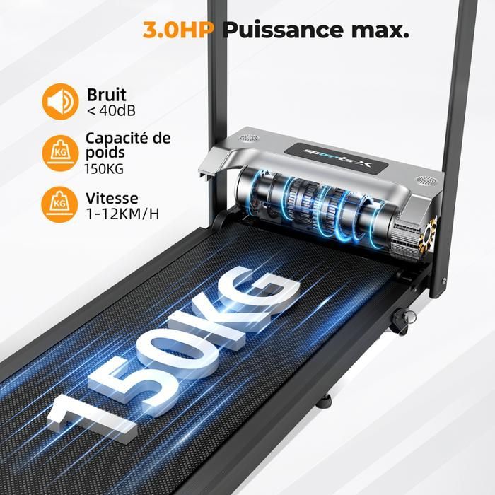 Tapis roulant pieghevole RAOO MIN 3.0 HP - 12 km/h, inclinazione 11%, portata 150 kg, 12 programmi
