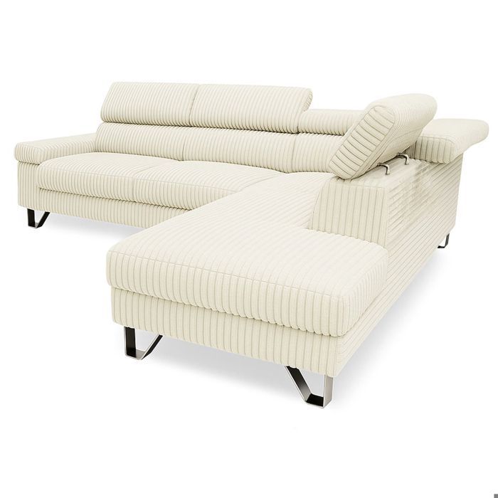 Ecksofa rechts mit verstellbaren Kopfstützen, Quentin-Cord, beige