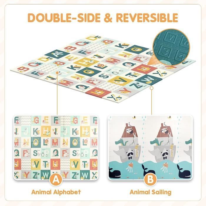 Alfombra de juegos para bebés - XPE no tóxico - Impermeable por ambos lados - 200x180x1cm