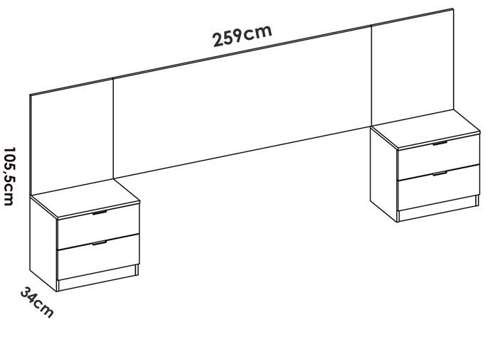 Ensemble de Tête de lit avec 2 tables de chevet de 2 tiroirs coloris imitation lamelles chêne naturel, blanc