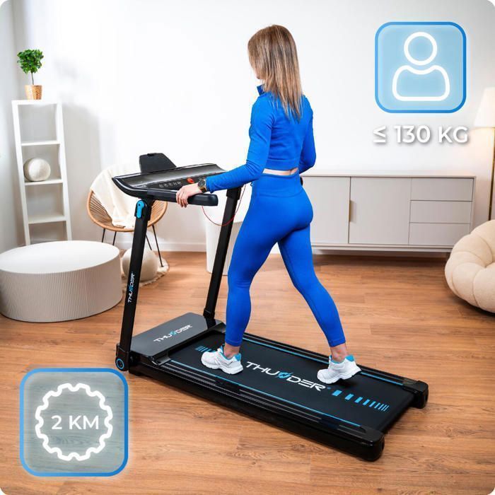 Tapis roulant pieghevole THUNDER® ULTRA-BLACK | Velocità regolabile 1-17 km/h | App Bluetooth | Peso massimo supportato 130 kg | Display a LED | Nero |