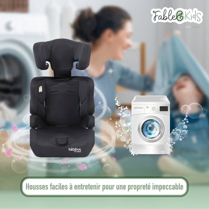 FableKids Child Car Seat | 3-Point Safety Belt | Car Seat for Children 76-150 cm | Black