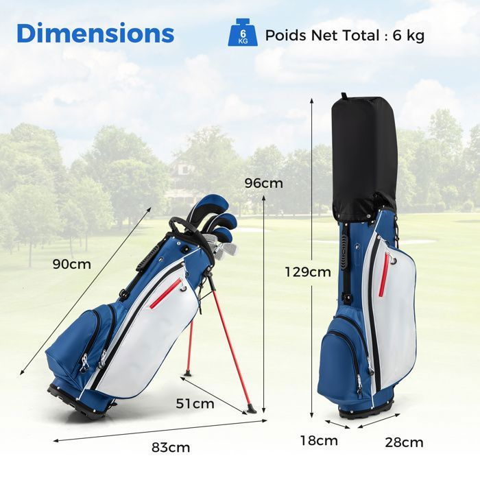 Bolsa de golf trípode para hombre COSTWAY, juego de 9 palos de golf con 3 fundas, correas ajustables y cabezas de palo lastradas.