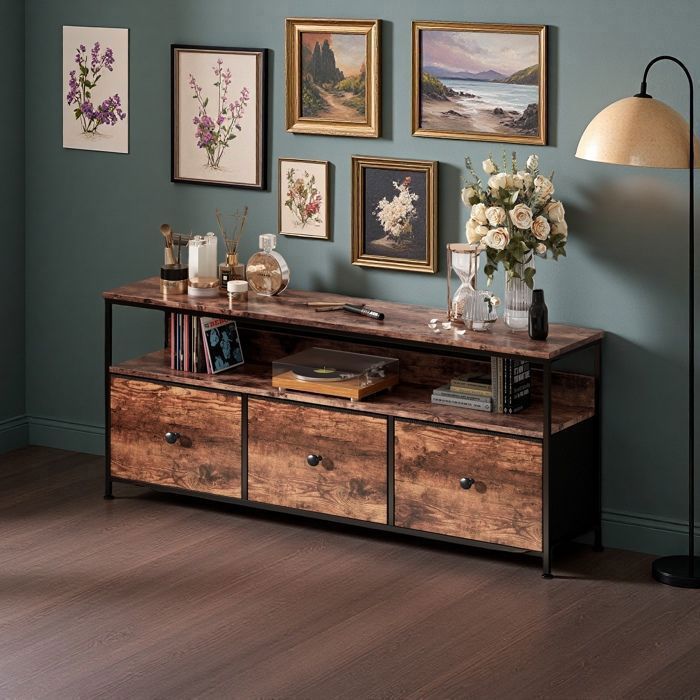 Dressoir voor de woonkamer - TANANT - Laag dressoir met LED-verlichting - 3 lades - 1 plank - Moderne stijl - 108x30x57 cm