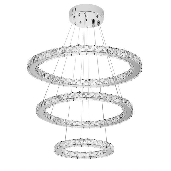 Lustre LED - AUFUN - 72 W - Design Moderne - 3 Anneaux - Blanc Froid - Réglable en Hauteur