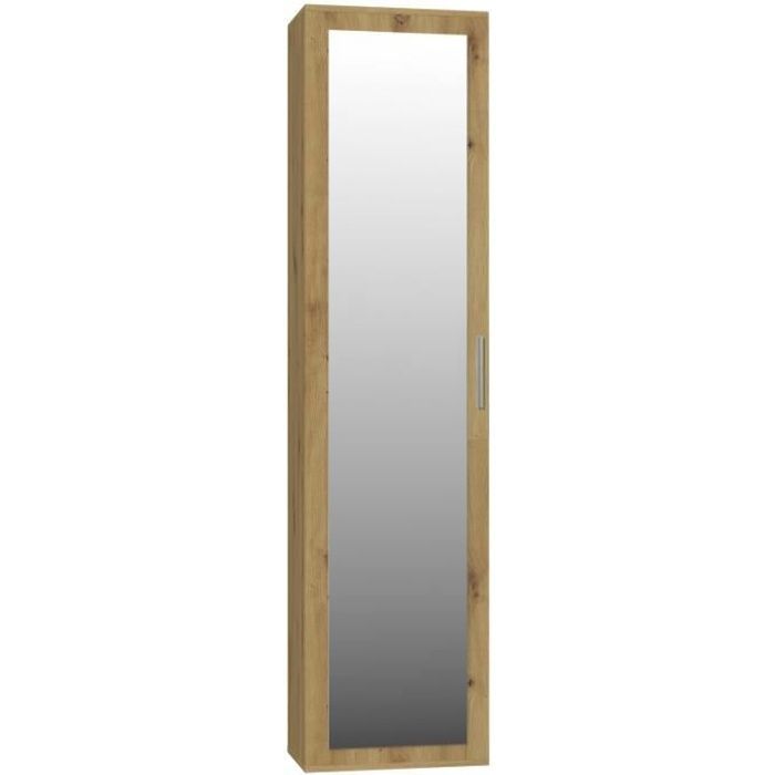 ATARA | Armoire d’entrée avec grand miroir | 180x50x35 cm | Deux étagères + porte-cintres à l’intérieur | Meubles d’entrée