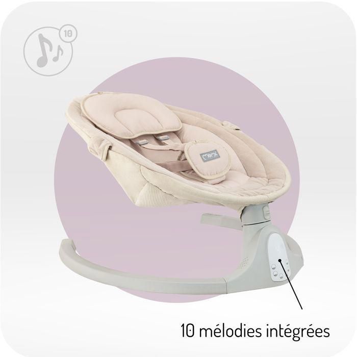MoMi KENANI SAND – Balancelle Bébé Électrique – Bluetooth – Télécommande – Jouets Inclus – Écran LED – Beige
