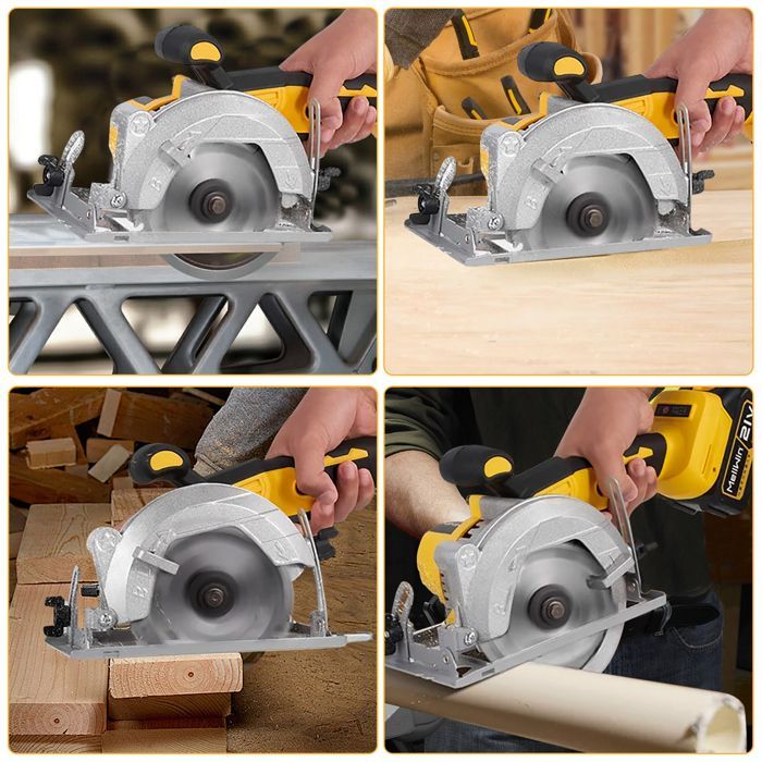 Sega circolare a batteria da 125 mm - Motore brushless da 21 V 1000 W - con 2 batterie - Angolo di taglio 0-45°, profondità di taglio 45 mm - Per legno e PVC