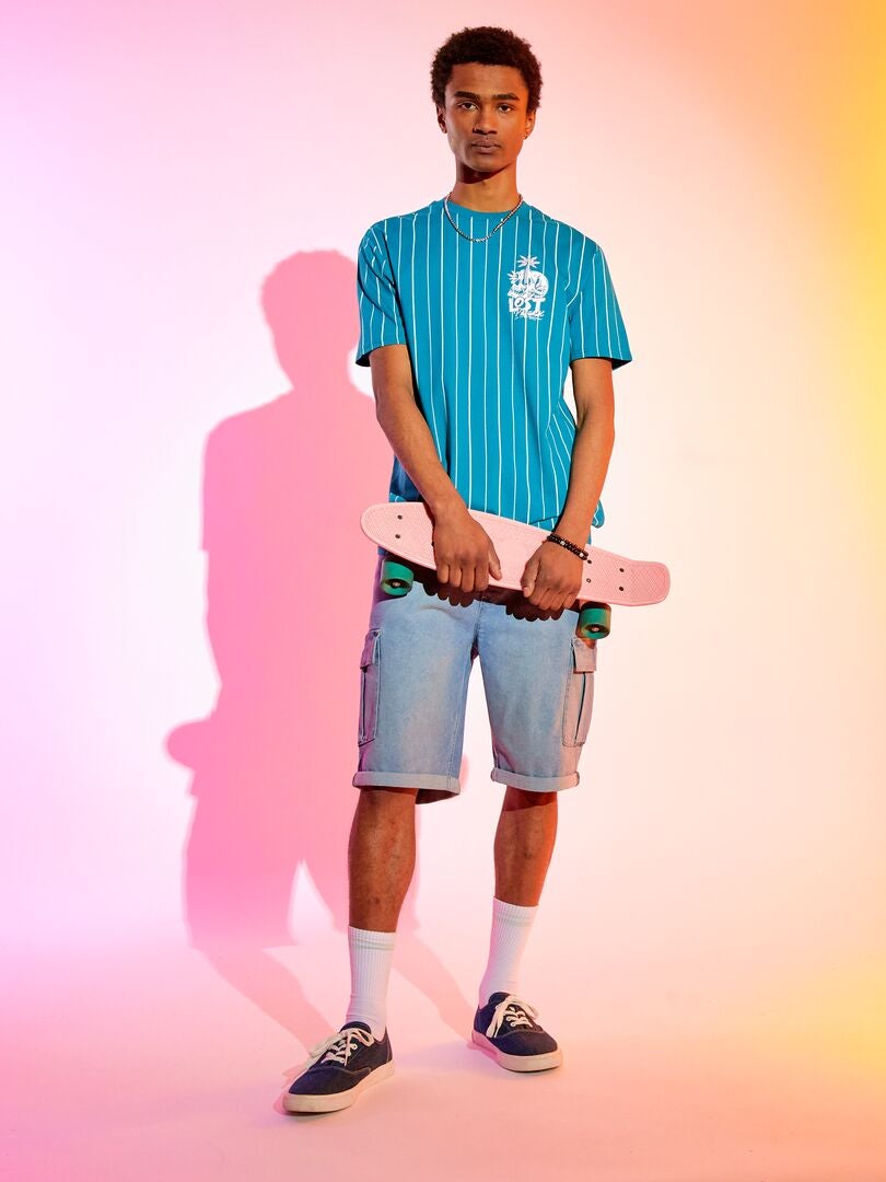 Bermudas vaqueras con bolsillos cargo - Azul