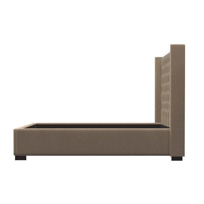 Cama de 180 x 200 cm con cabecero tapizado - Tela - Beige - MASSIMO II