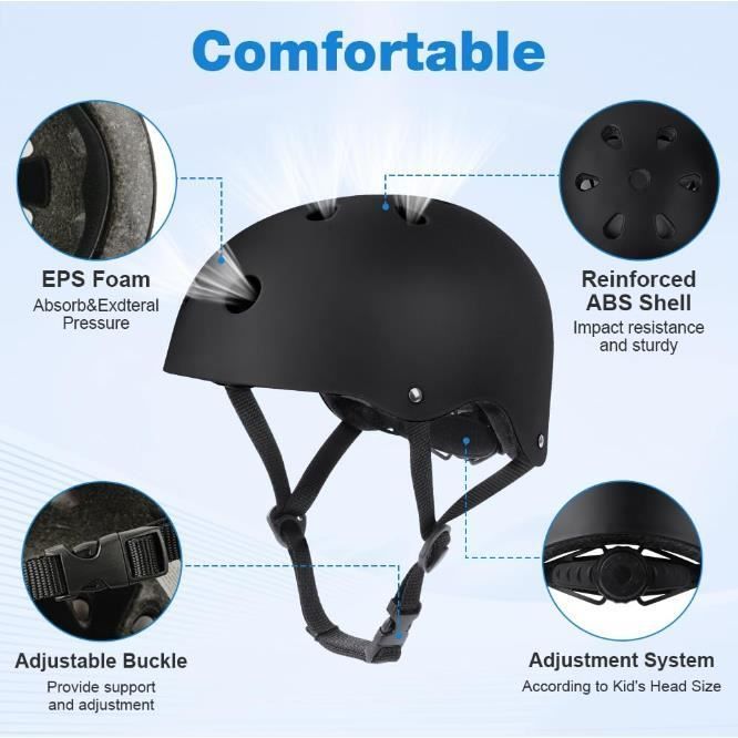 Children's Bicycle Helmet - Black - Adjustable - Ages 2-13 - ABS Shell - Optimal Comfort