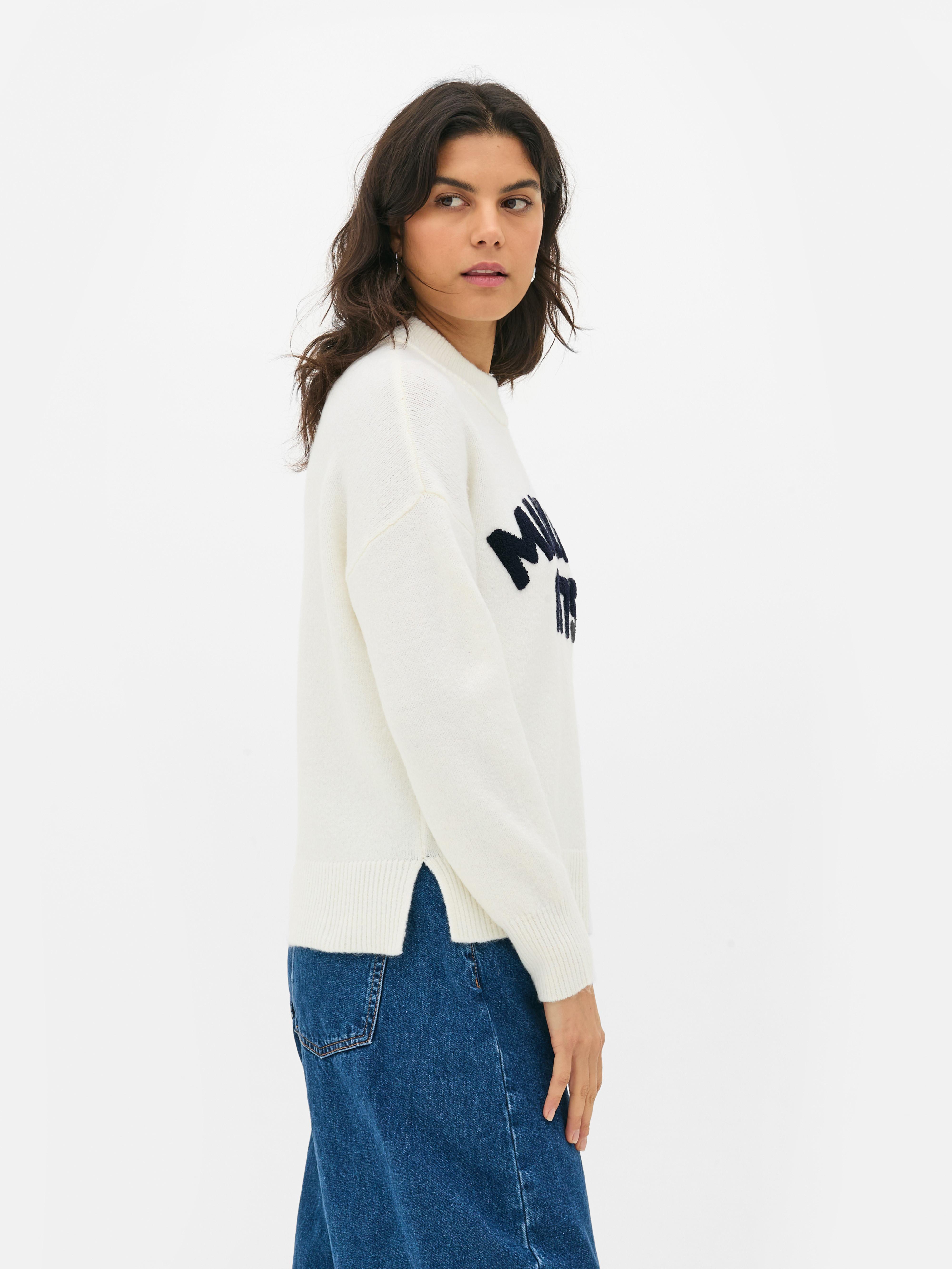 Rundhalspullover mit Aufdruck: Setzen Sie ein modisches Statement mit diesem schicken Pullover mit Aufdruck.