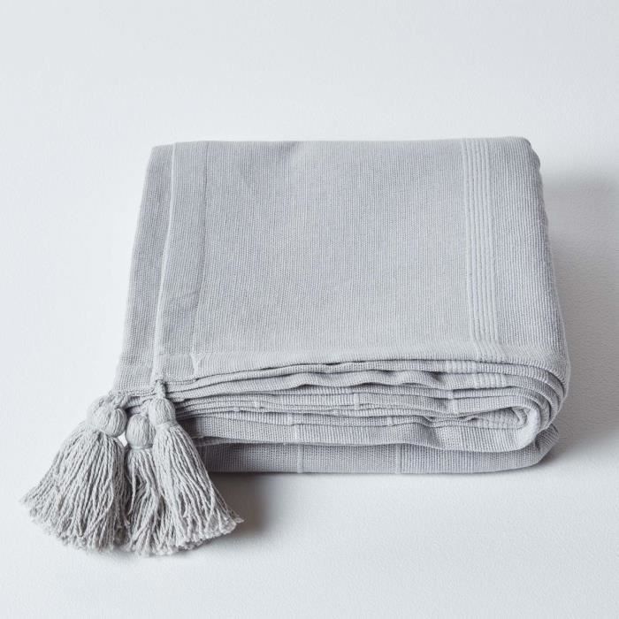 Jeté de lit ou de canapé – Rajput tissé main – Gris clair – 255cm x 360 cm