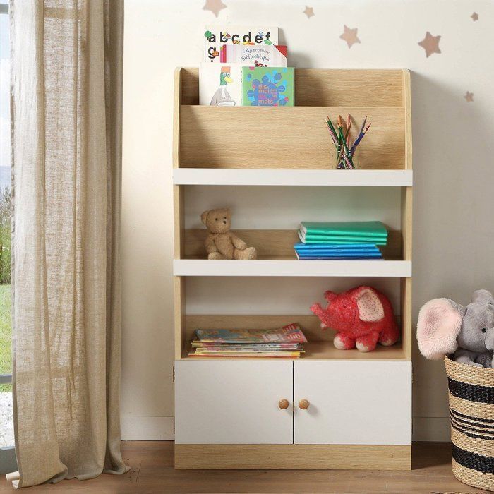CALICOSY - Children's Storage Shelf with 2 Doors, H106 cm - LEON - Light Wood