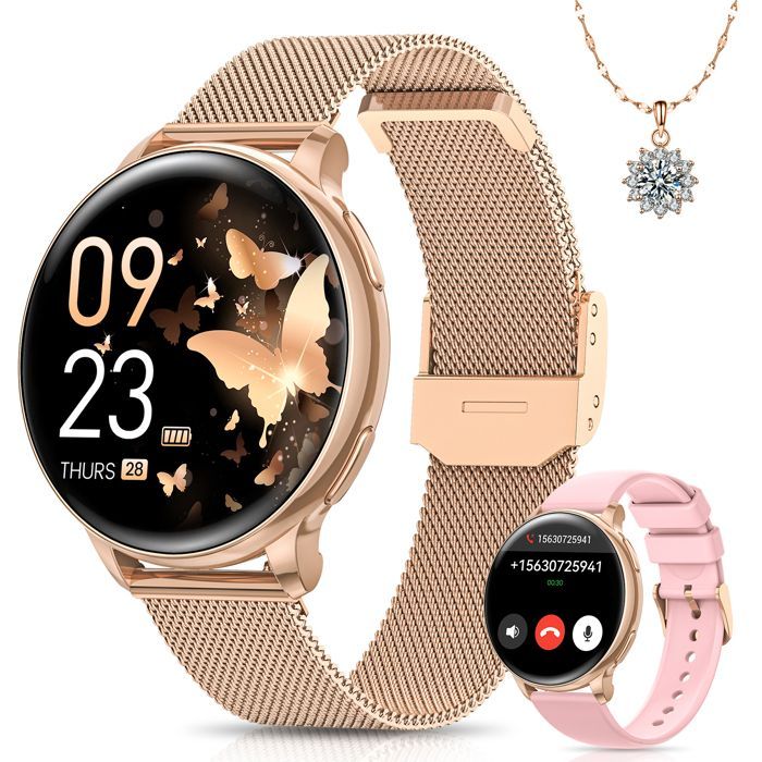 Reloj inteligente AIMIUVEI 2025 para mujer, Bluetooth 5.3, 2 correas, funciones para mujer/sueño/SpO2/120+ Sport/IP68/Gold