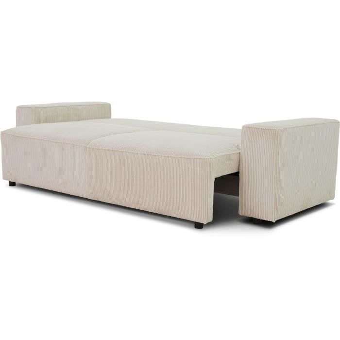 Canapé droit convertible 3 places JOSH - velours côtelé beige - Coffre de rangement - L239xP86xH85cm