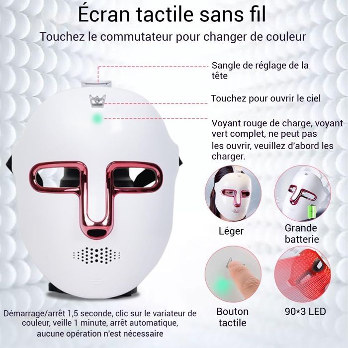 Mascarilla LED - Tipo C - 7 colores - 400 mAh - Tipo C - Inalámbrica