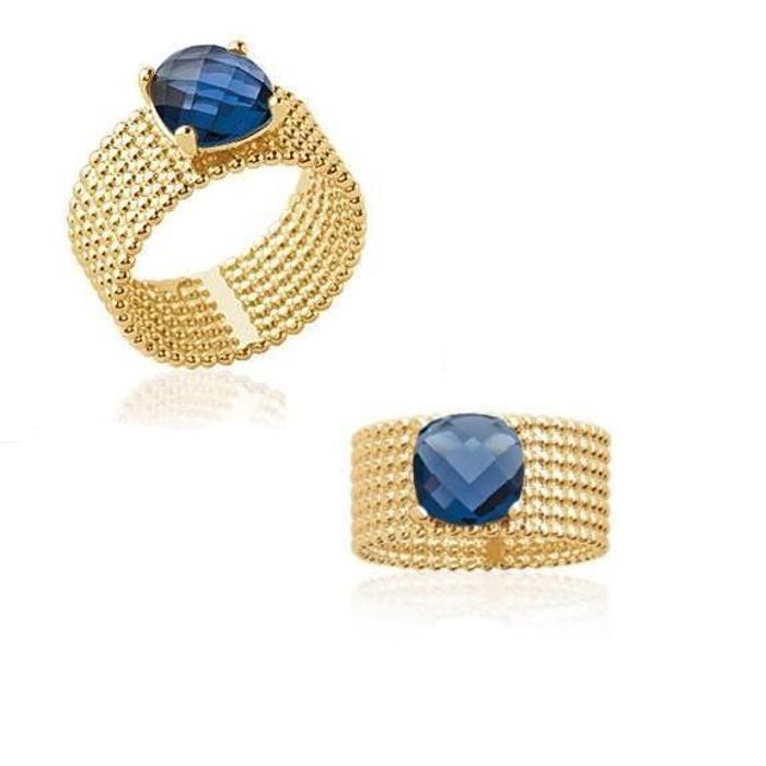 Anello grande con cristallo di zaffiro blu - Bijouxia - Placcato oro 18 carati (750/1000)