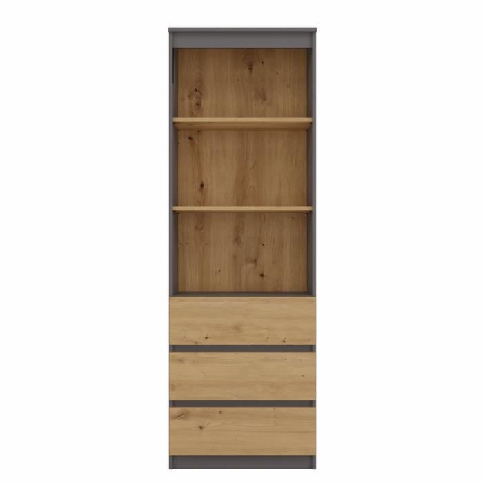 CATANIA - Bibliothèque 3 tiroirs + 2 étagères - 180x60x35 - Meuble de rangement - Etagère livres