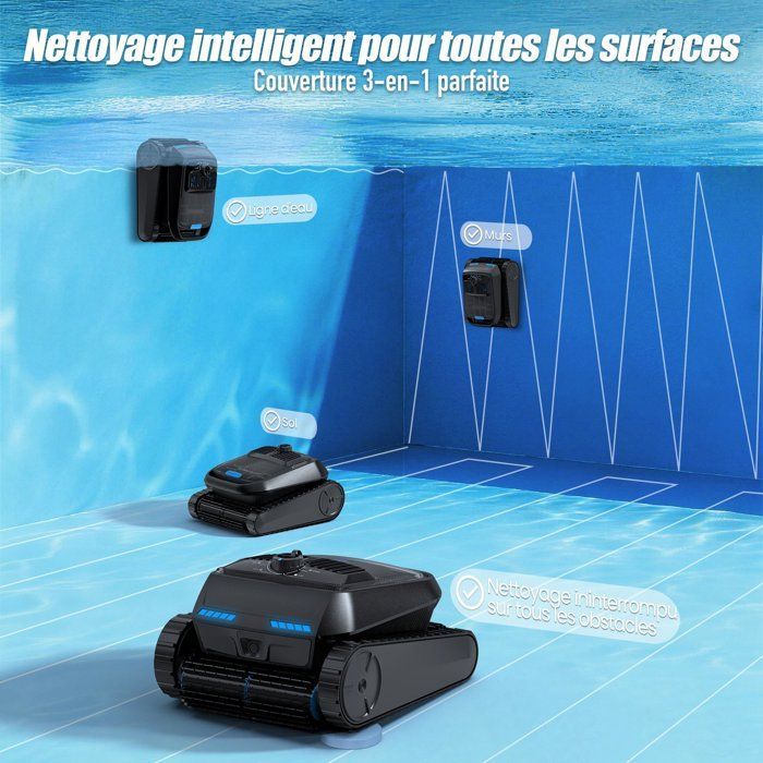 Robot de piscine AIRROBO CP400 Lite, Nettoyage Fond/Parois/Ligne d’Eau, Aspirateur de Piscine sans Fil, Autonomie de 150 min