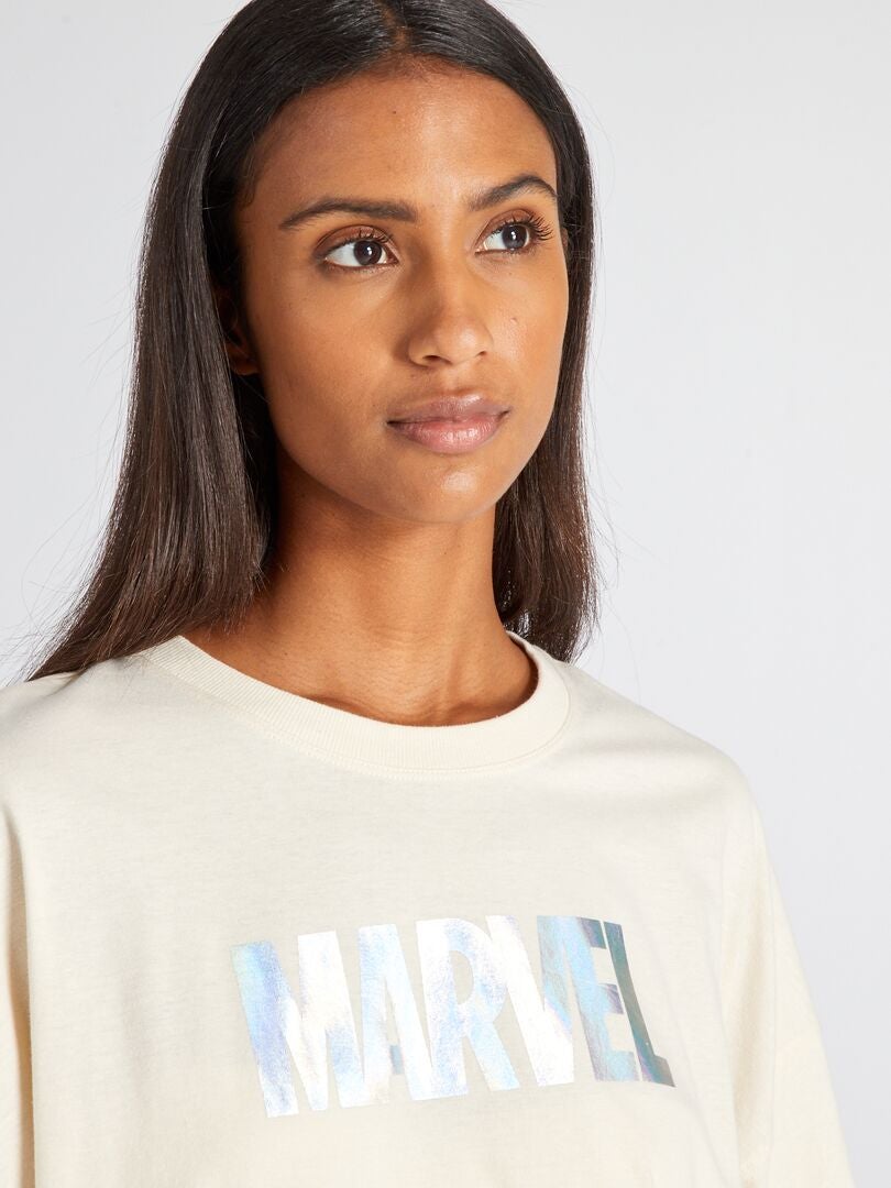 Camiseta oversized 'Marvel' - bege