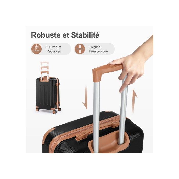 ALIGHTUP - Juego de 4 maletas portátiles 4 en 1 de ABS con ruedas - 3 maletas + 1 neceser - Marrón + Negro