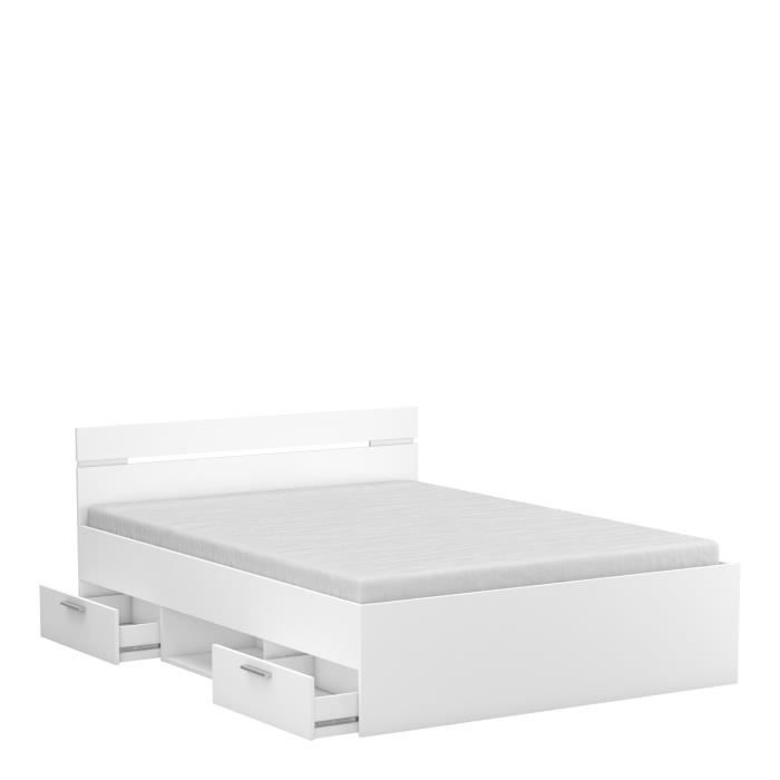 Cama para adultos Demeyere Michigan - 140 x 190 cm - Múltiples compartimentos de almacenamiento - Blanca
