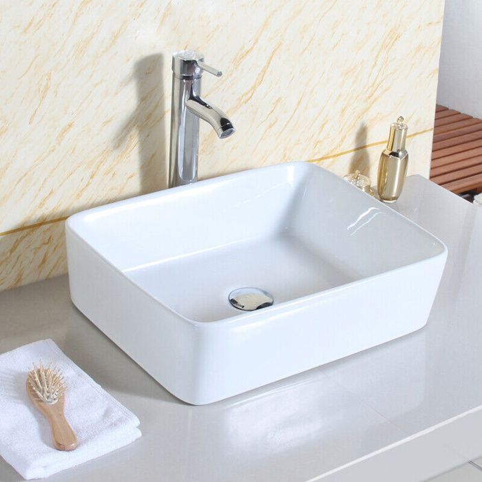 Lavabo cuadrado de cerámica para encimera, blanco, 40x30x13cm