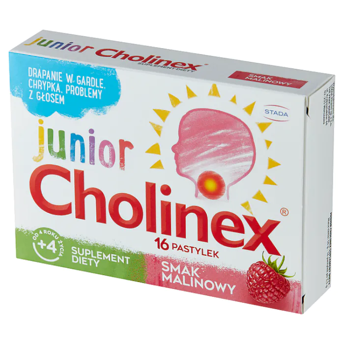 Cholinex Junior, Pastylki do ssania na gardło, Dla dzieci od 4. roku życia, Smak malinowy