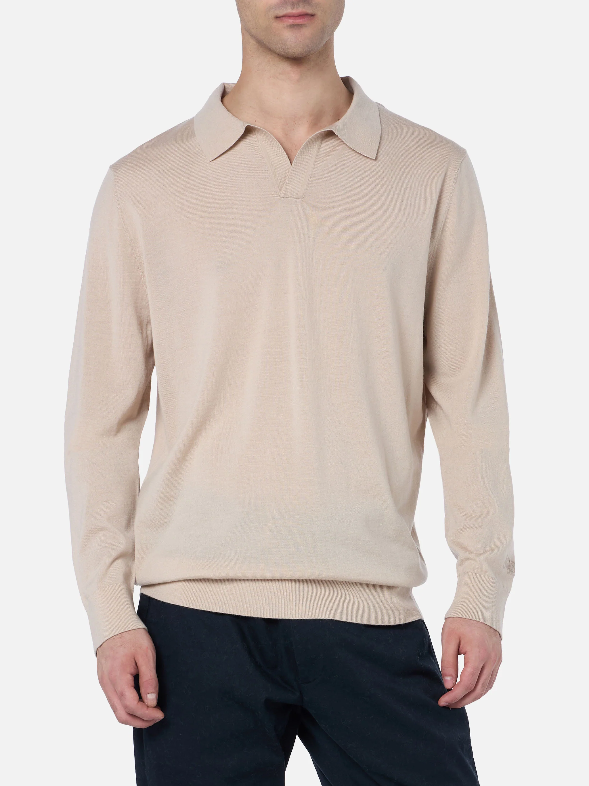 Covent herenpolo van beige merinowol