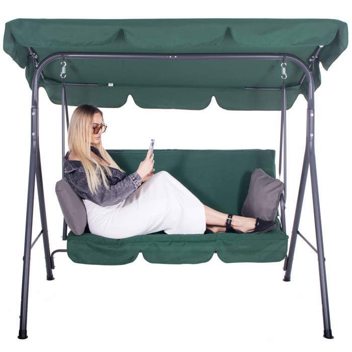 Altalena da giardino Springos Luna - 3 posti - Tettuccio regolabile - Comfort ottimale