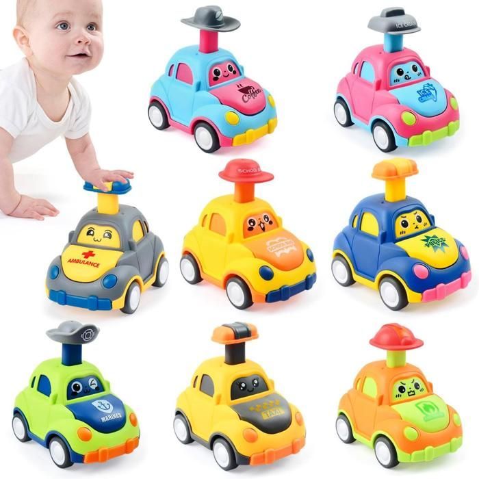 Conjunto de 8 coches de pedales para niños pequeños de 1 a 3 años, vehículos de juguete para bebés de 9 a 18 meses, regalo ideal para