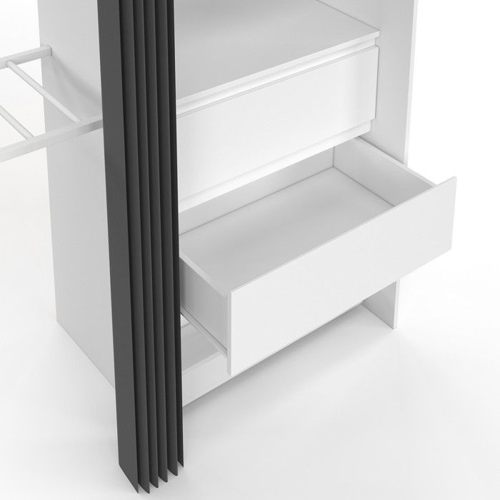 IDMARKET MERYL XXL Double Wardrobe 220 cm with trouser rack + shelves + drawers + shoe storage, white and grey