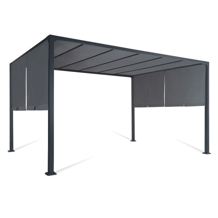 Pérgola corrediza IDMARKET de 2 lados, 3x4 m, cenador de jardín, lona gris antracita