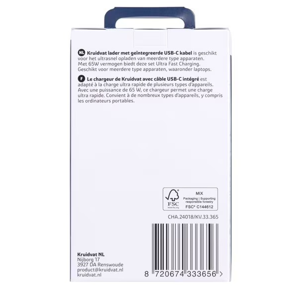 „Kruidvat“ 65 W USB-C įkroviklis<br>