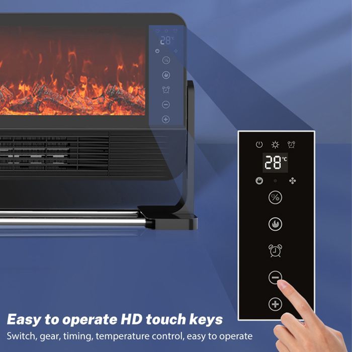 2000W elektrische kachel met 3D-vlameffect, touchscreen met afstandsbediening, timer en thermostaat, 3 snelheidsstanden