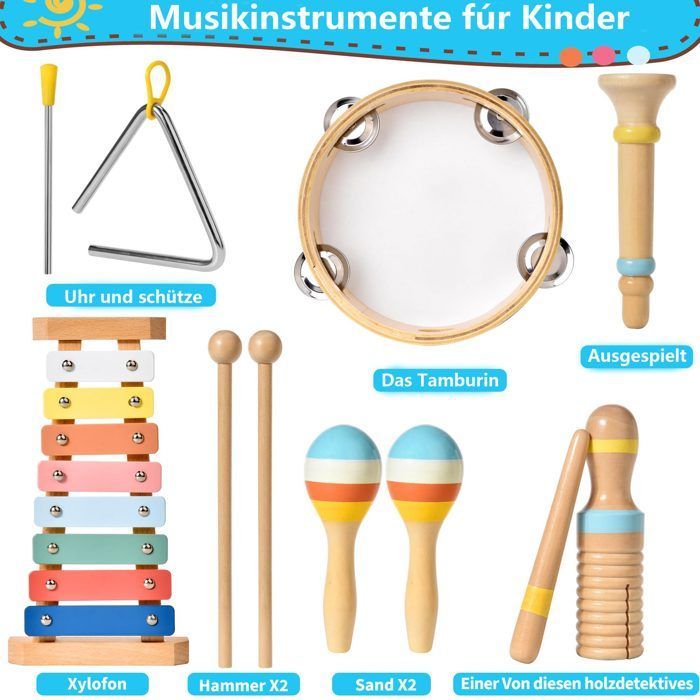 Juguetes educativos para bebés, instrumentos musicales Montessori, juguetes de madera para niños pequeños de 1 a 3 años, instrumentos musicales