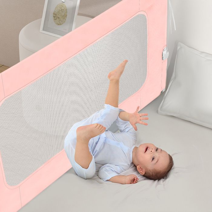 MIPAN. Barrière de Lit Bébé - Barrière de Sécurité - Adre Métallique Anti-Chute -  Tissu Respirant -150 * 66 - 80cm - Rose