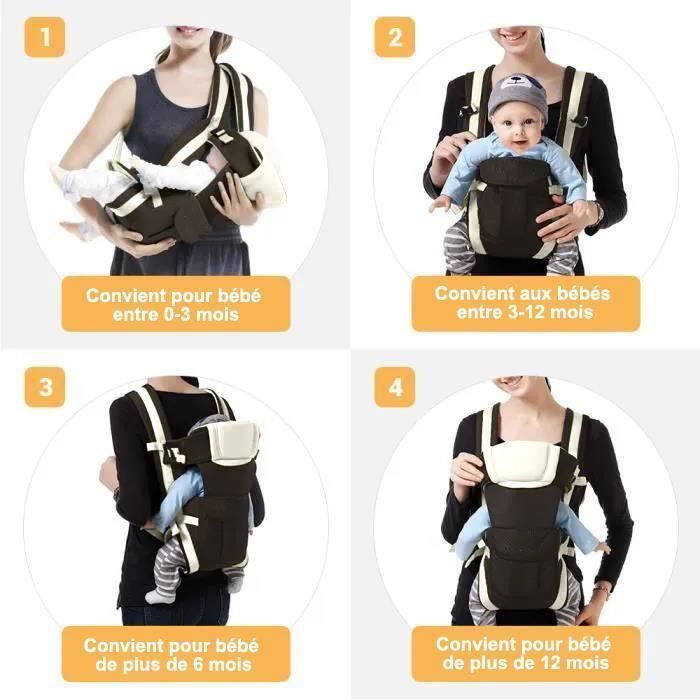 Portabebés ergonómico 4 en 1 para bebés de 0 a 24 meses con correa multifuncional ajustable - Marrón