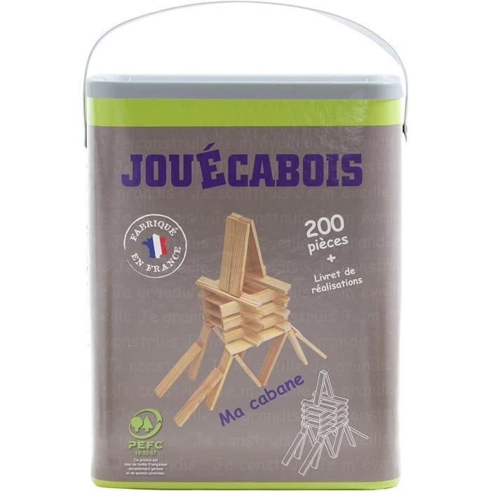Construction set - Barrel of 200 wooden planks - JOUECABOIS - Made in France by Mecabois
