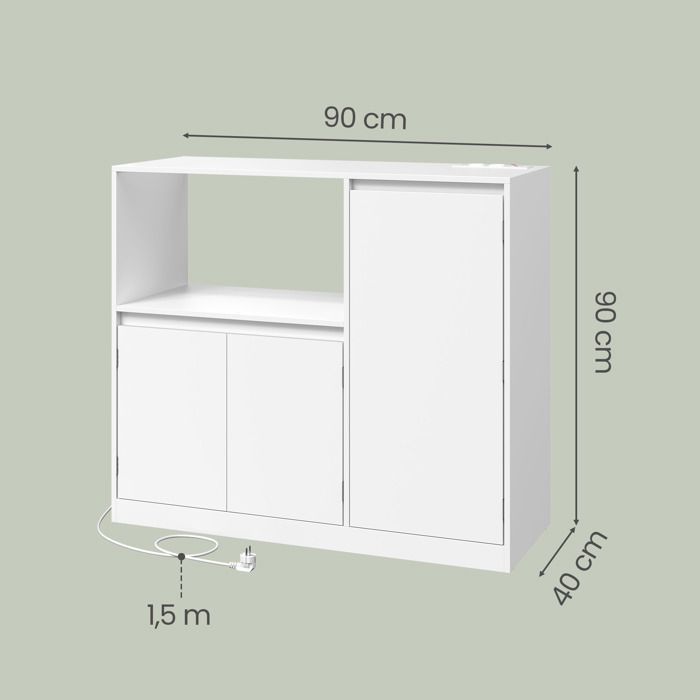 Kitchen Cabinet, Buffet with Microwave Shelf, 3 Doors, Worktop, Open Compartment, White