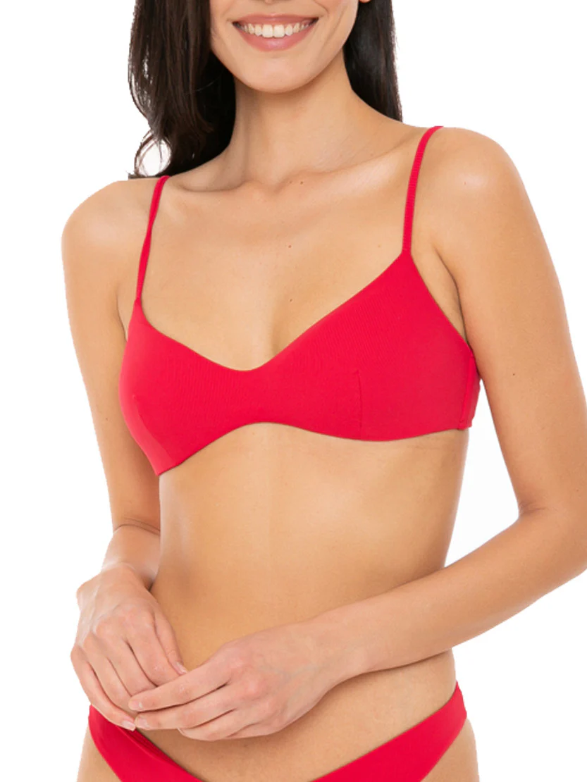 Rode geribbelde bralette