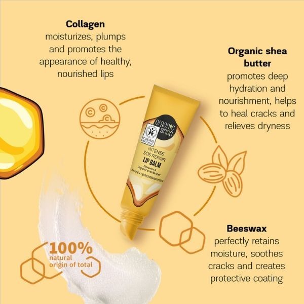 Organic Shop SOS Repair -huulivoide mehiläisvaha ja sheavoi 10 ml