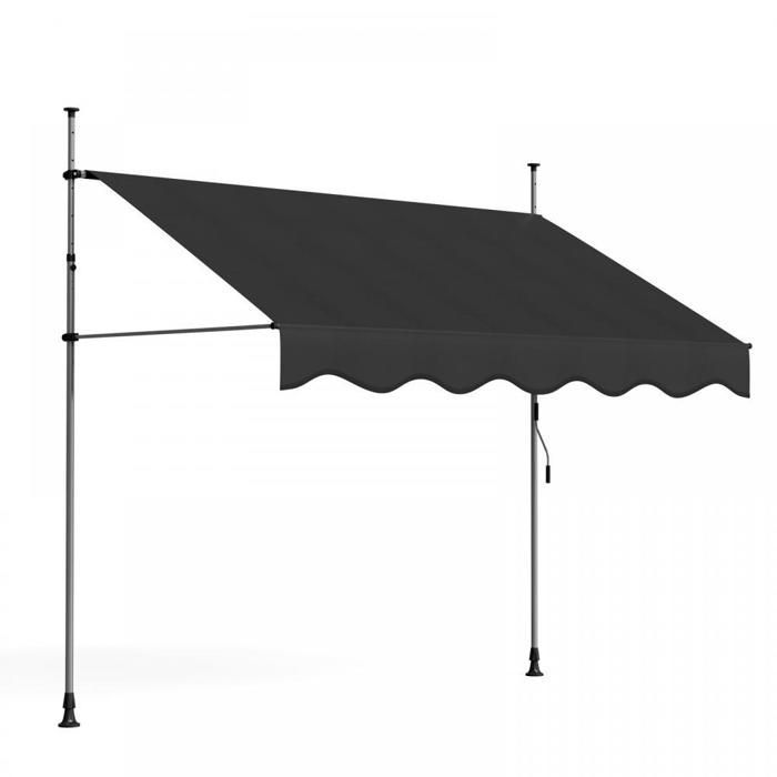 Toldo retráctil manual SUPFINE, no requiere taladrar, altura ajustable, para patio, jardín, tienda, 2,5 m, negro.